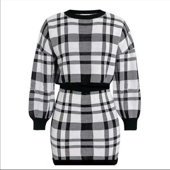 Women’s sexy knitted plaid 2 piece set - Picture 2 of 4